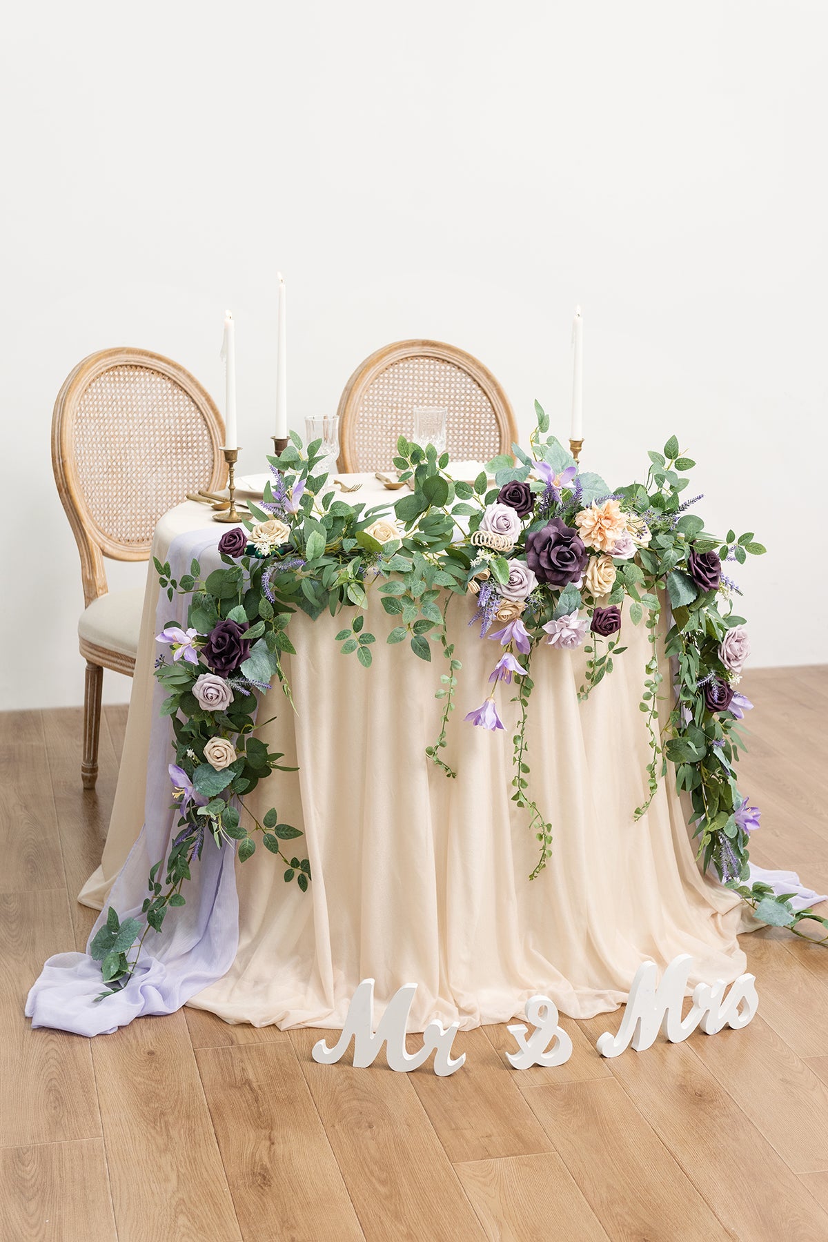 9ft Head Table Flower Garland in French Lavender & Plum