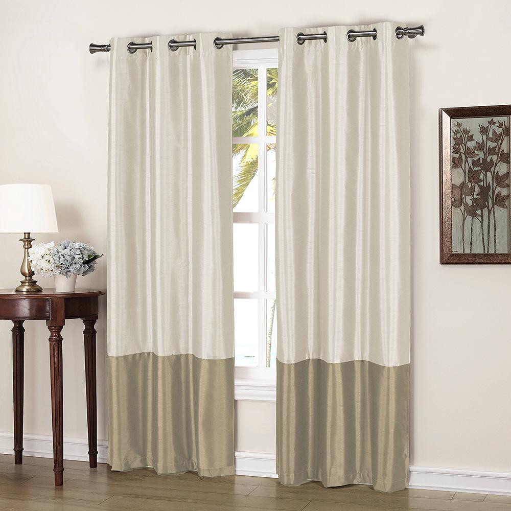 2-Piece: Faux Silk Thermal Two Toned Blackout Grommet Window Curtain Panels Set