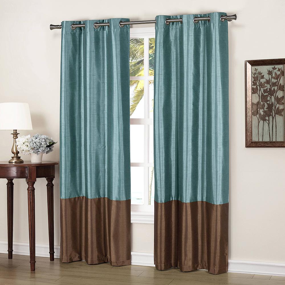 2-Piece: Faux Silk Thermal Two Toned Blackout Grommet Window Curtain Panels Set