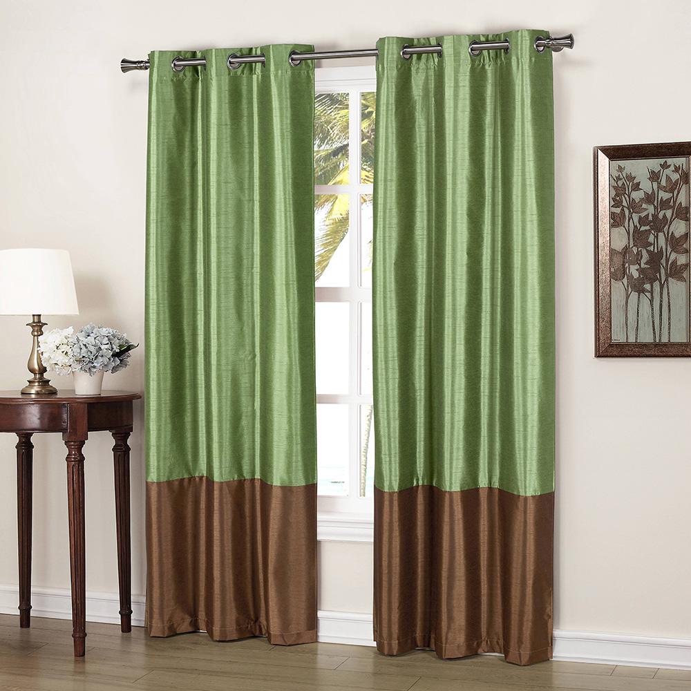 2-Piece: Faux Silk Thermal Two Toned Blackout Grommet Window Curtain Panels Set