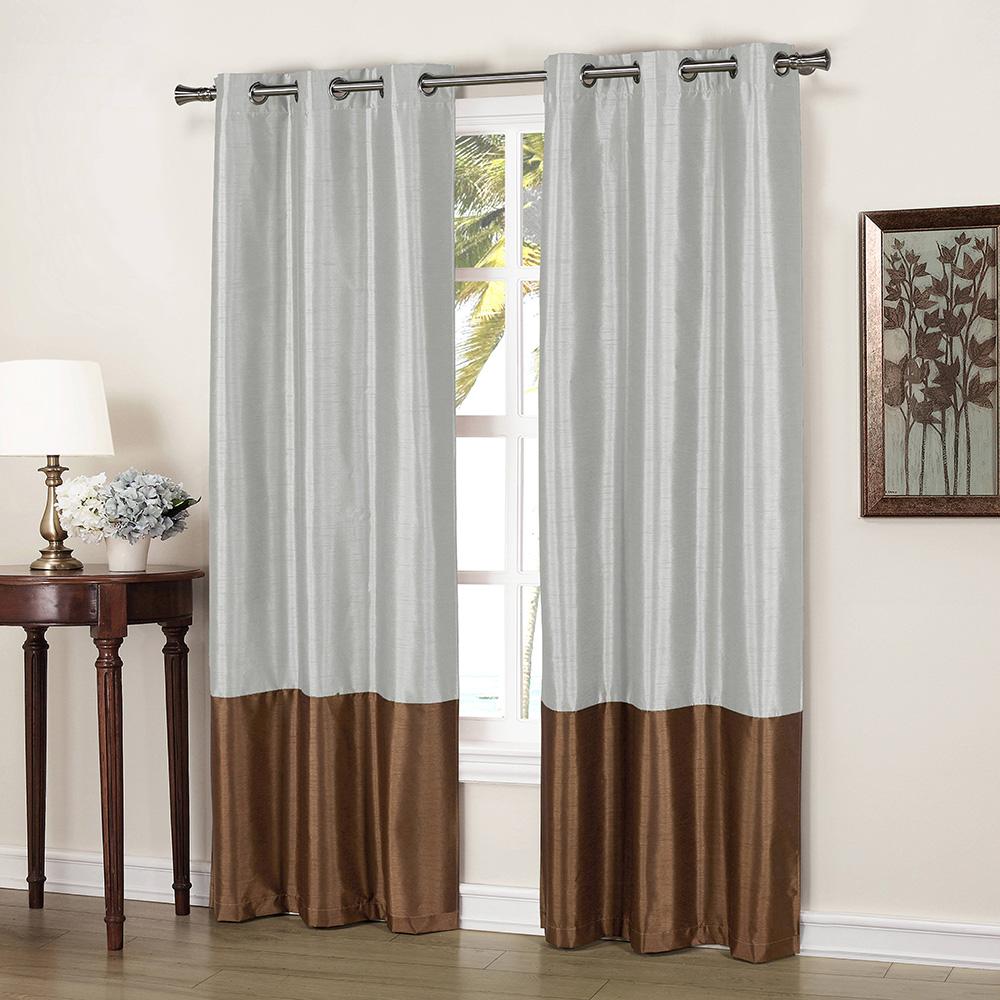 2-Piece: Faux Silk Thermal Two Toned Blackout Grommet Window Curtain Panels Set