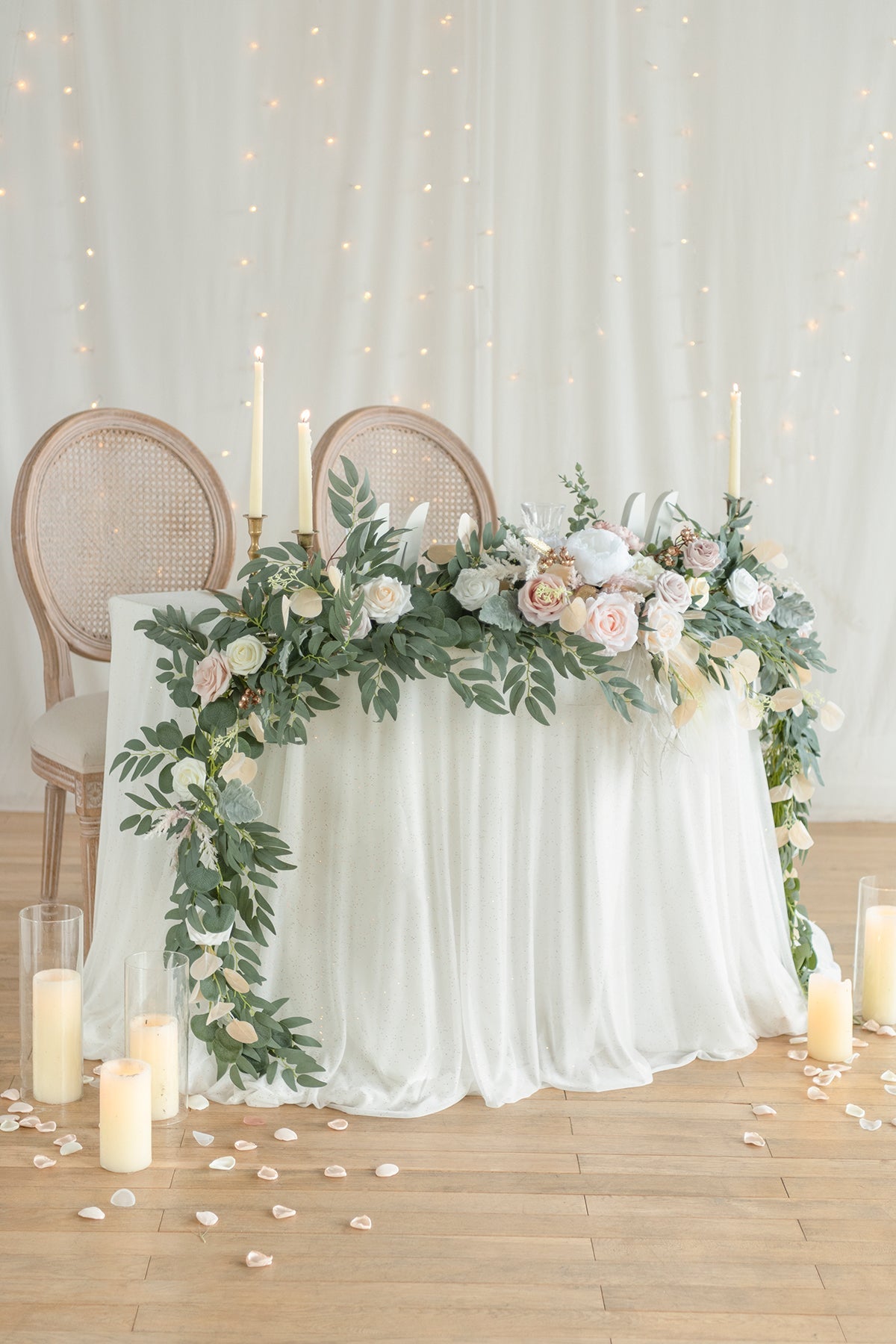 9ft Head Table Flower Garland in White & Beige