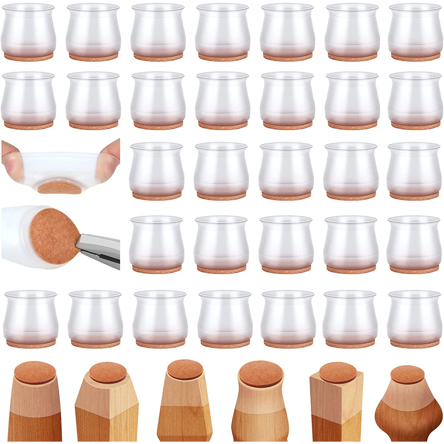 32-Piece: Clear Chair Leg Floor Protectors