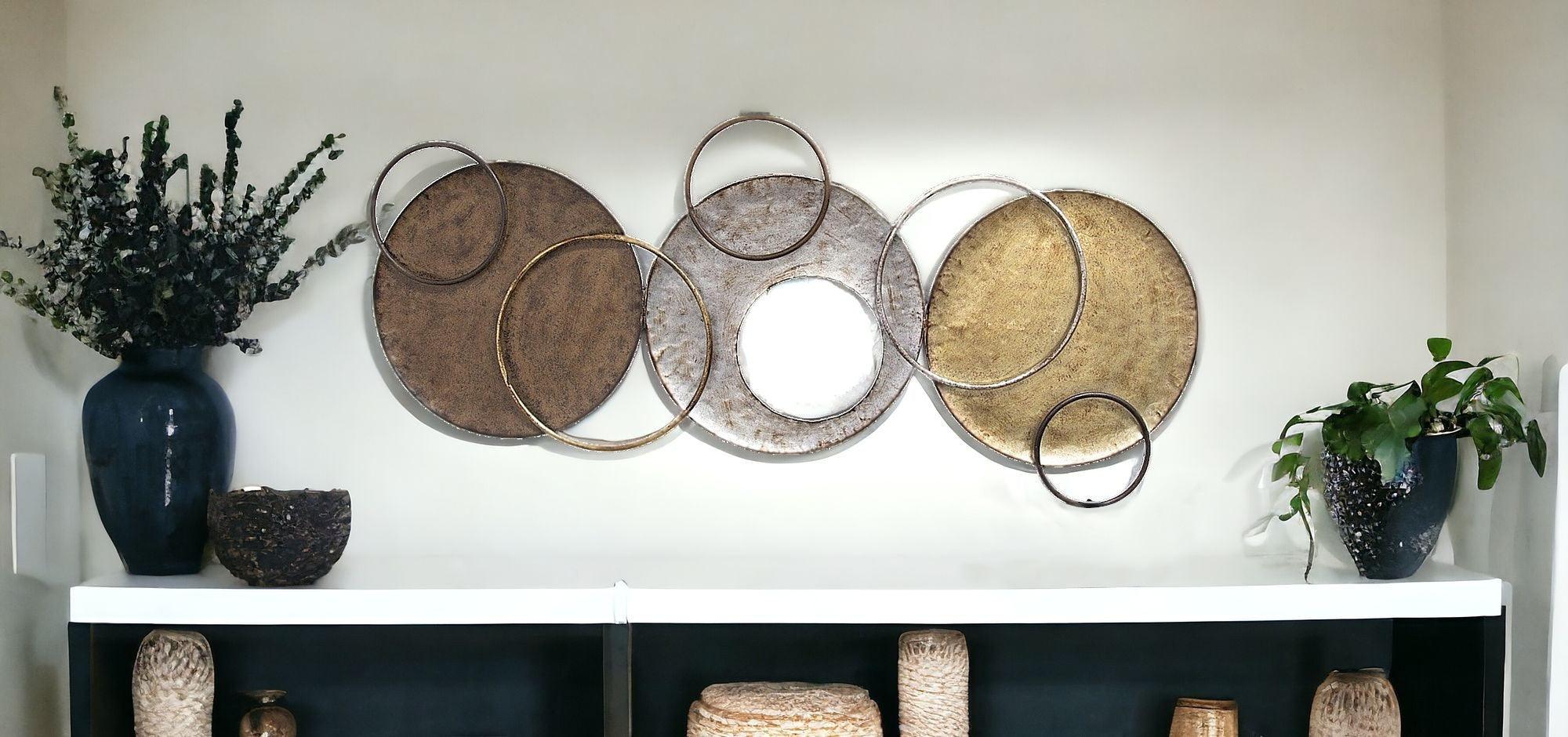 47" Bronze Silver and Gold Circles Metal Wall Decor