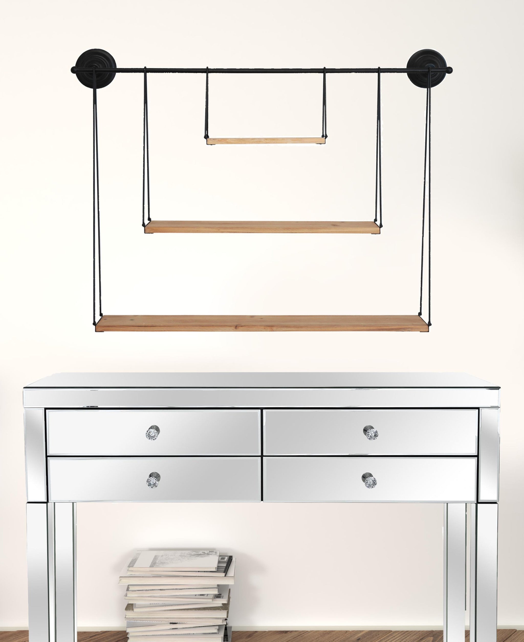 3 Tier Nested Black Metal And Wood Shelf