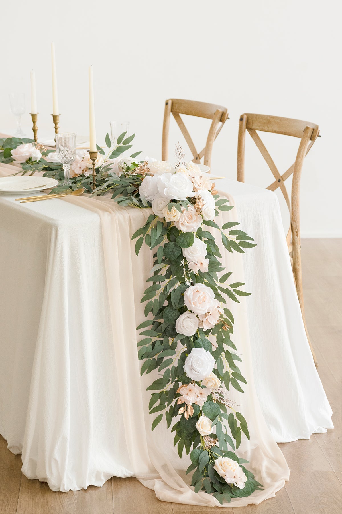 6ft Flower Garland in White & Beige
