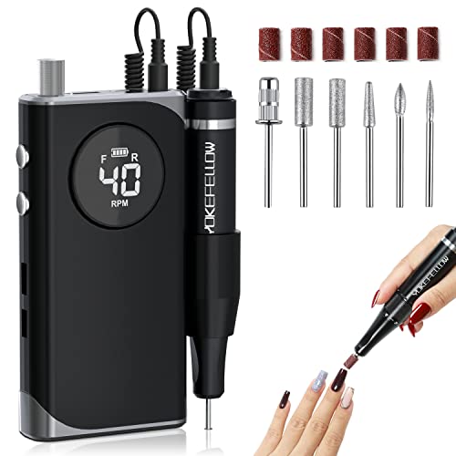 YOKE FELLOW Portable Nail Drill - Electric Nail File with 40000RPM Nail Drills for Acrylic Nails Professional Manicure Pedicure Drill Gift for Women Girl Black