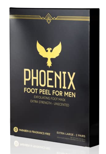 (Pack of 2) Phoenix Foot Peel for Men - Extra Large - Extra Strength - Exfoliating Dry Feet Treatment - Callus Remover - Unscented - Paraben and Fragrance Free