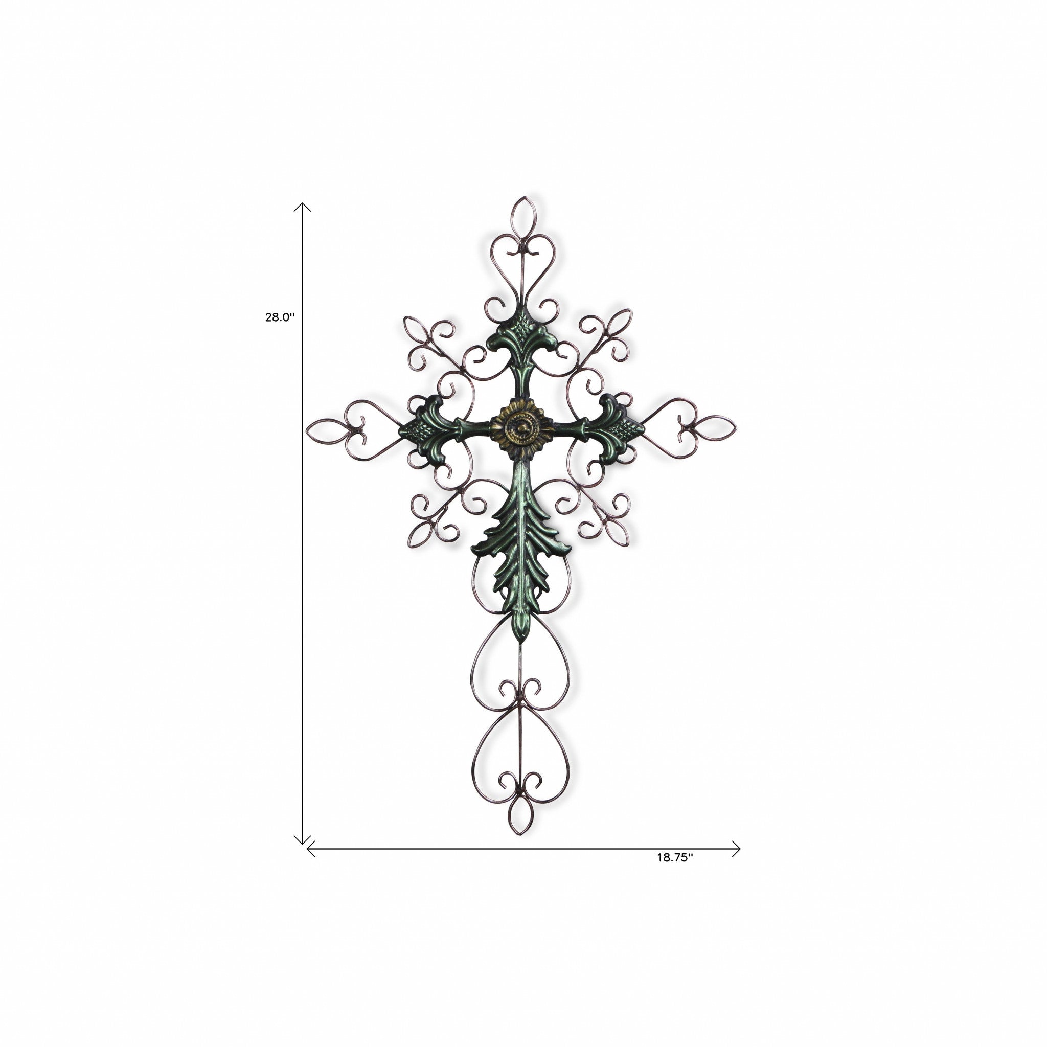 28" Green and Gold Metal Hanging Cross Wall Decor