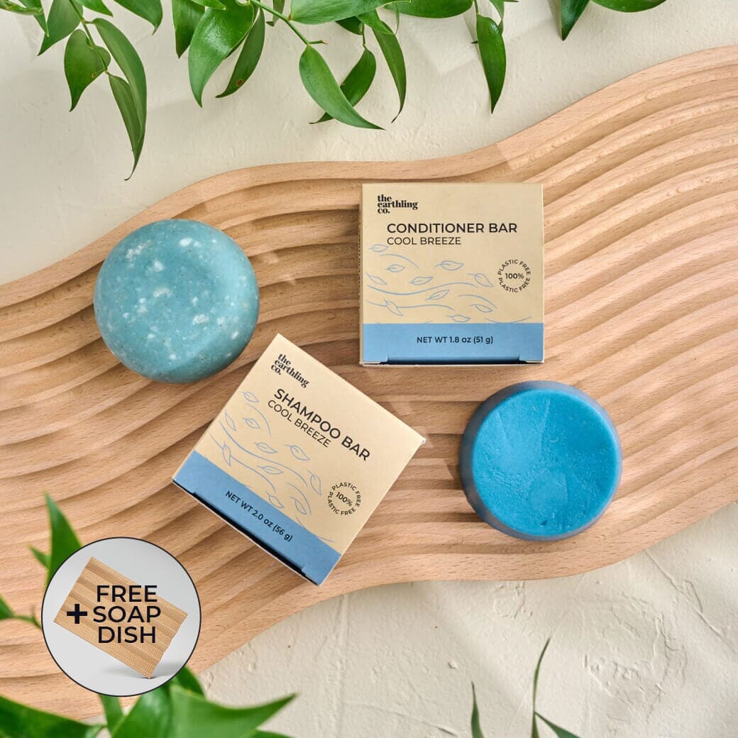 50% Off Shampoo & Conditioner for Hair Strength and Moisture + Free 4" Wooden Soap Dish Cool Breeze Vanilla Coconut