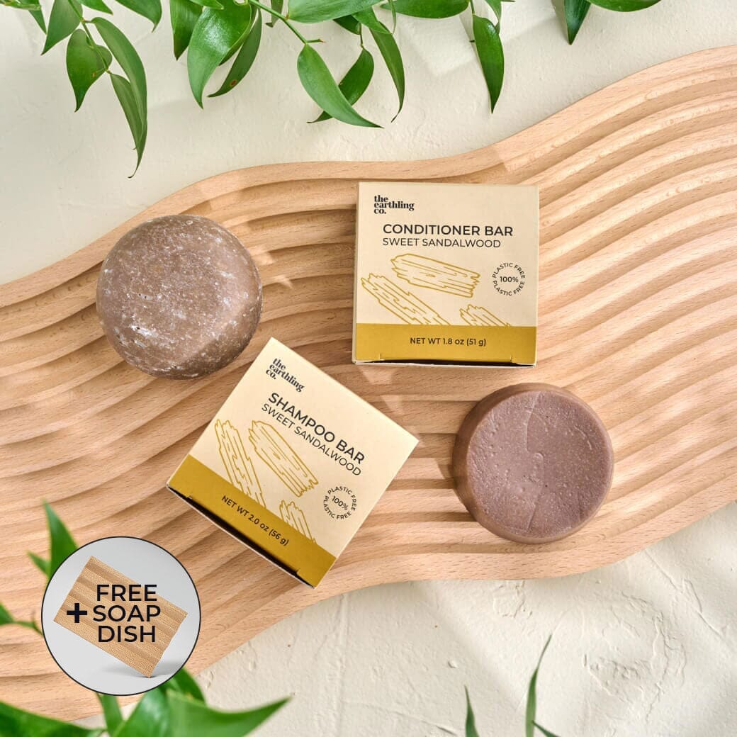 50% Off Shampoo & Conditioner for Hair Strength and Moisture + Free 4" Wooden Soap Dish Sweet Sandalwood Vanilla Coconut