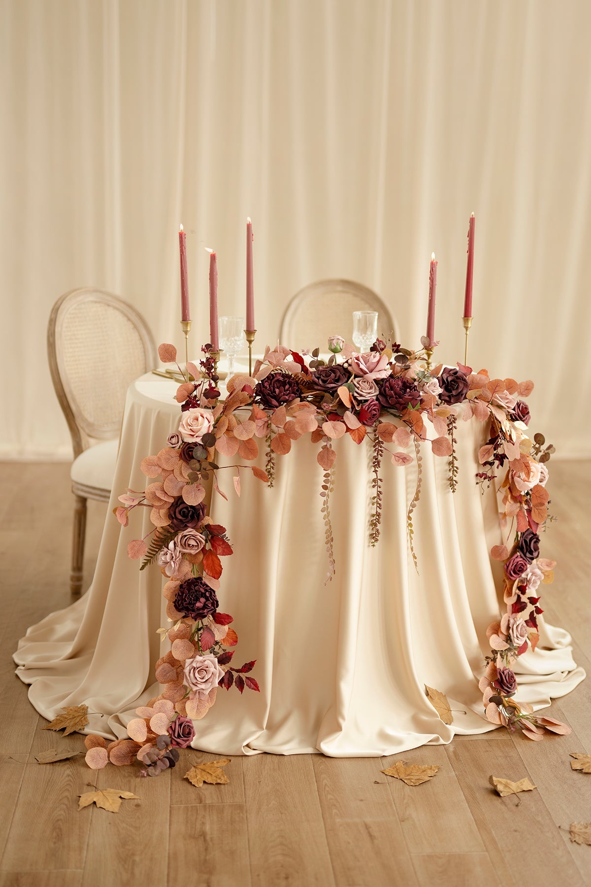 9ft Head Table Flower Garland in Burgundy & Dusty Rose | Clearance