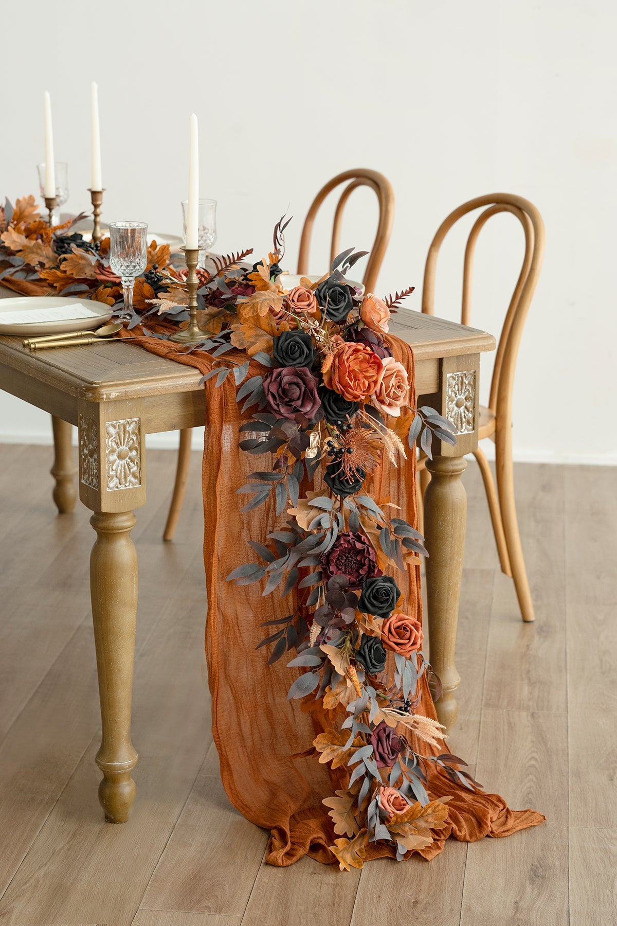 6ft Flower Garland in Black & Pumpkin Orange