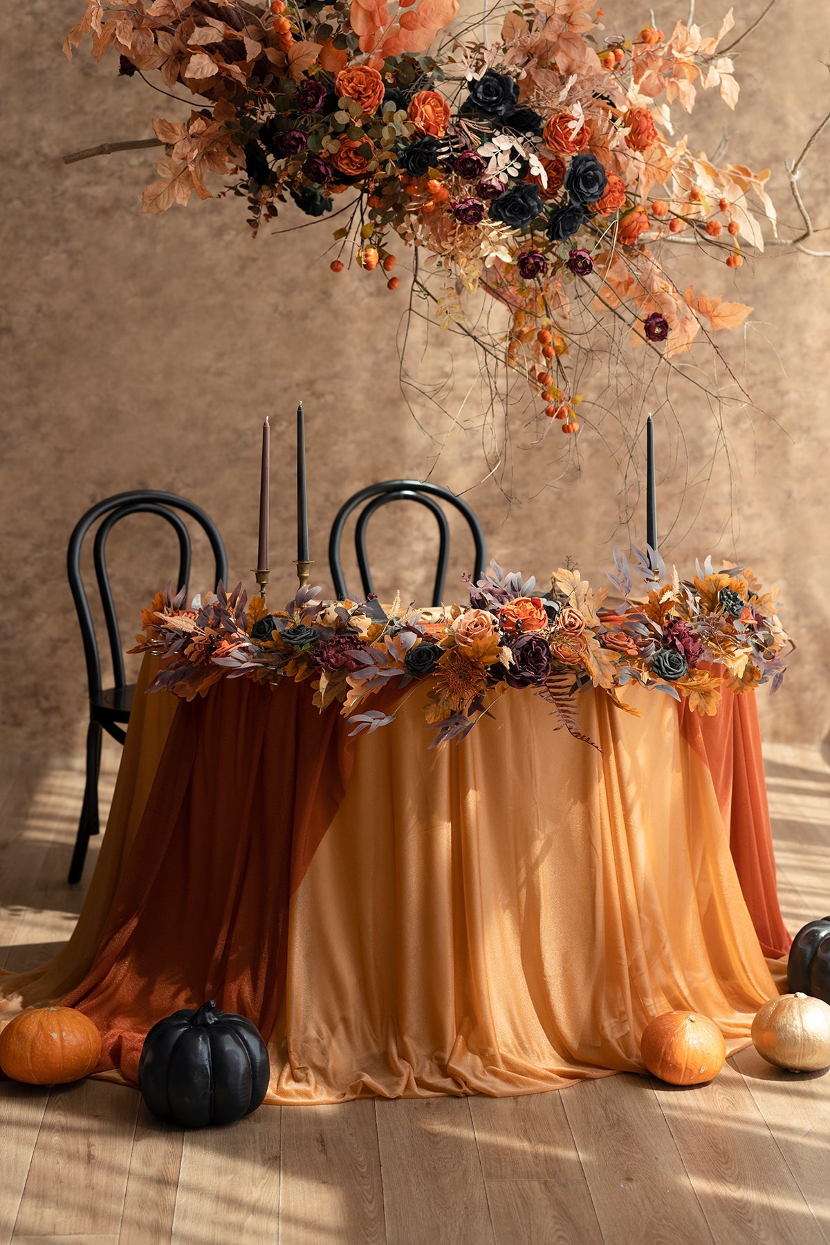 6ft Flower Garland in Black & Pumpkin Orange