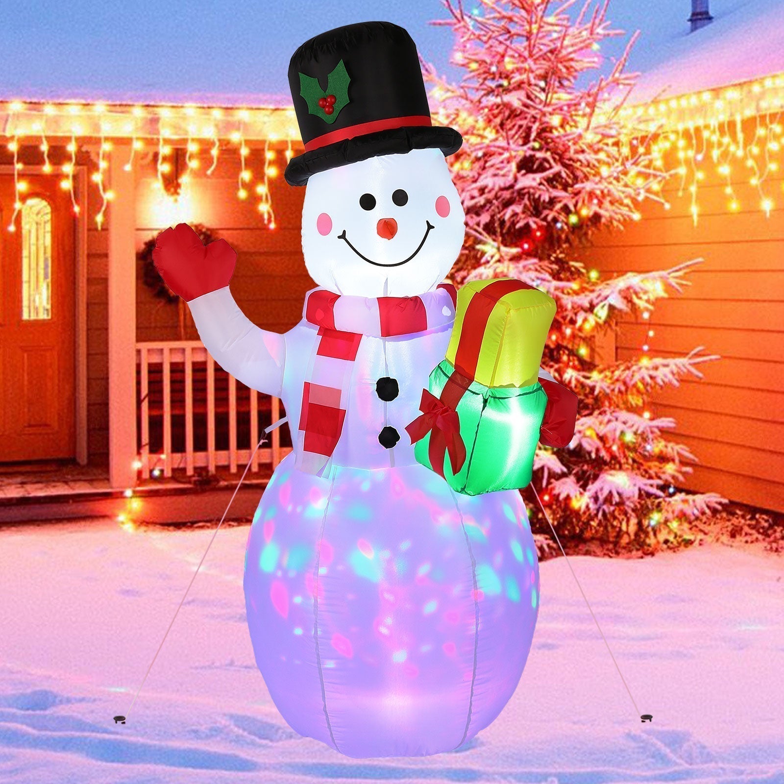 5FT Snowman Inflatable Outdoor Decoration Rotating LED Lights