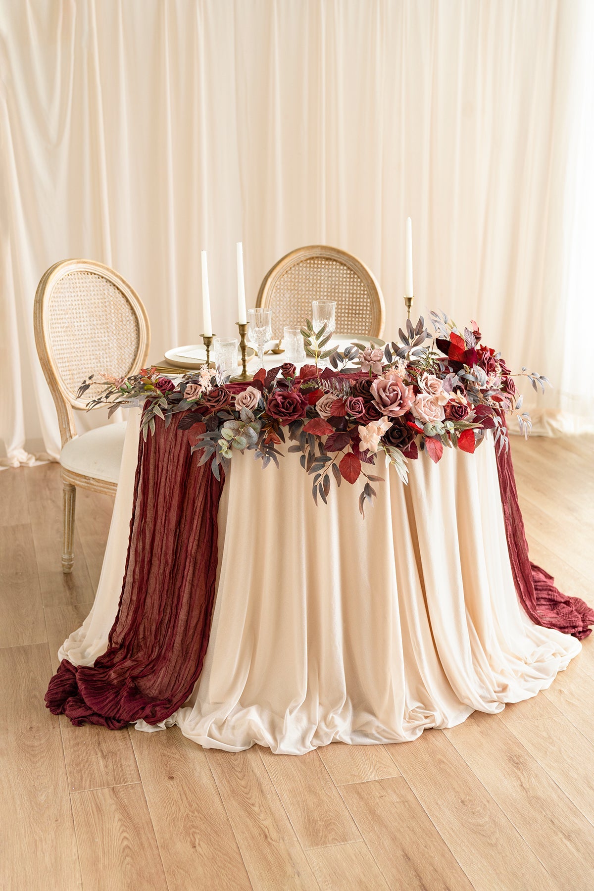 6ft Flower Garland in Burgundy & Dusty Rose