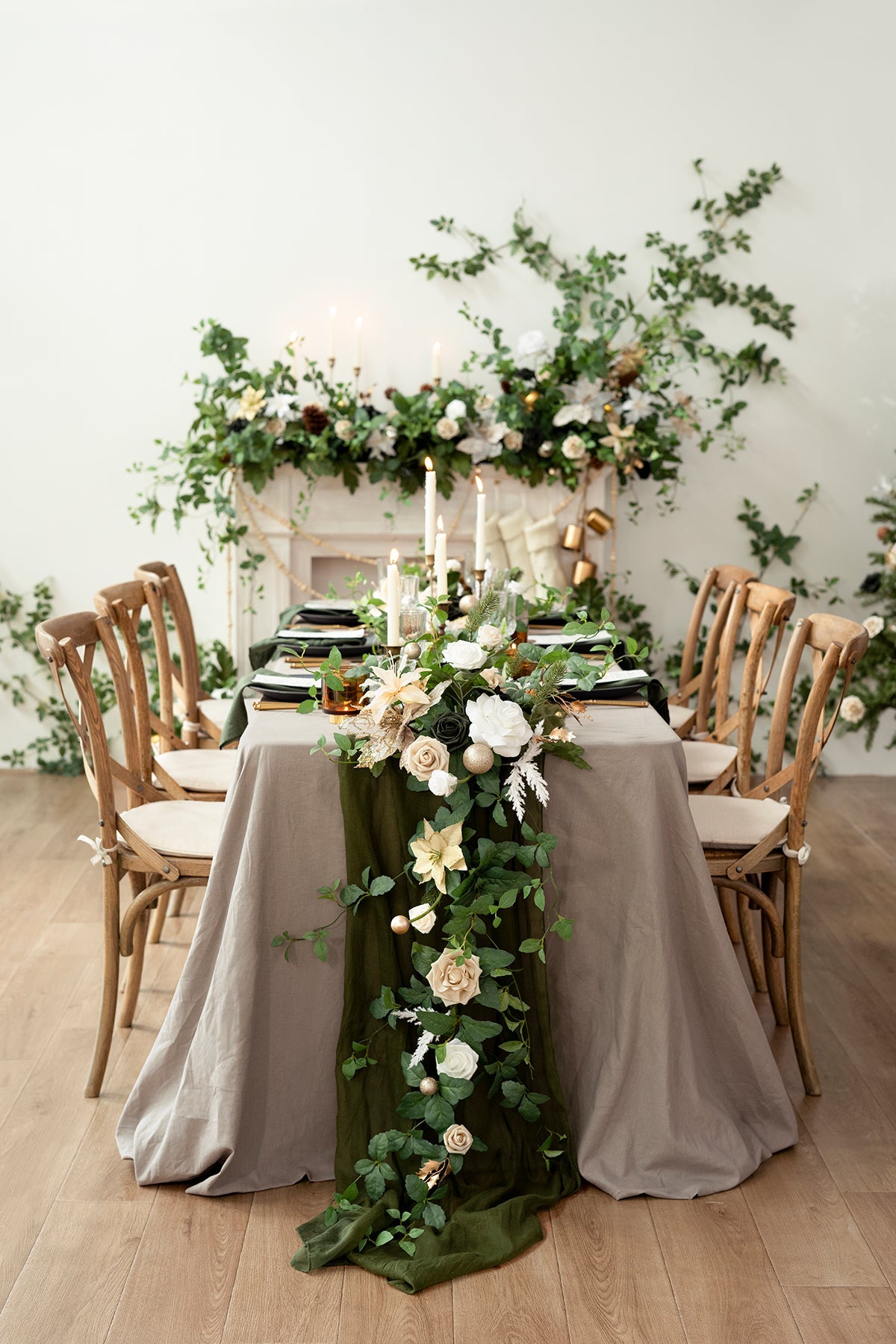 6ft Flower Garland in Champagne Christmas
