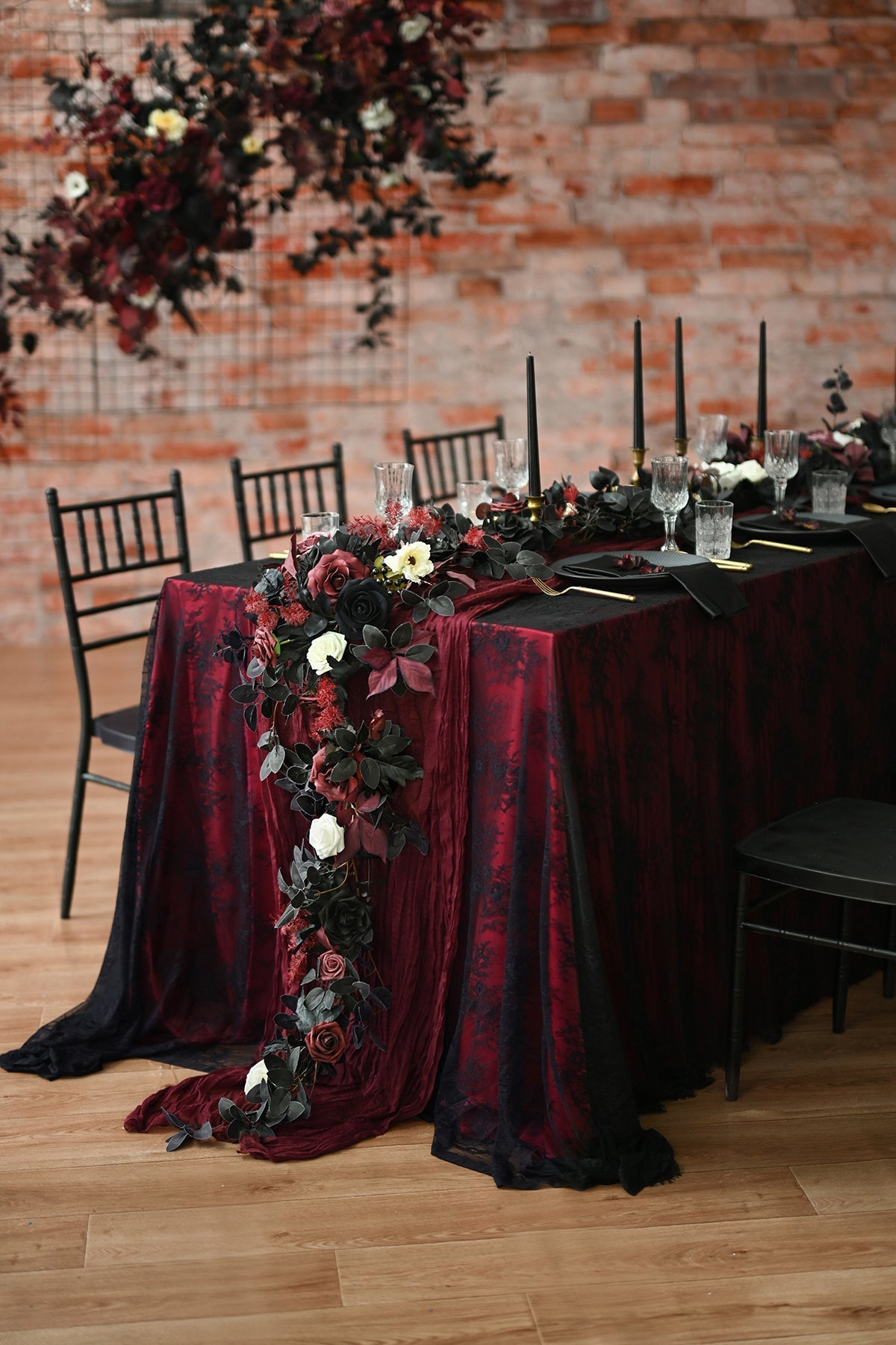 6ft Flower Garland in Moody Burgundy & Black