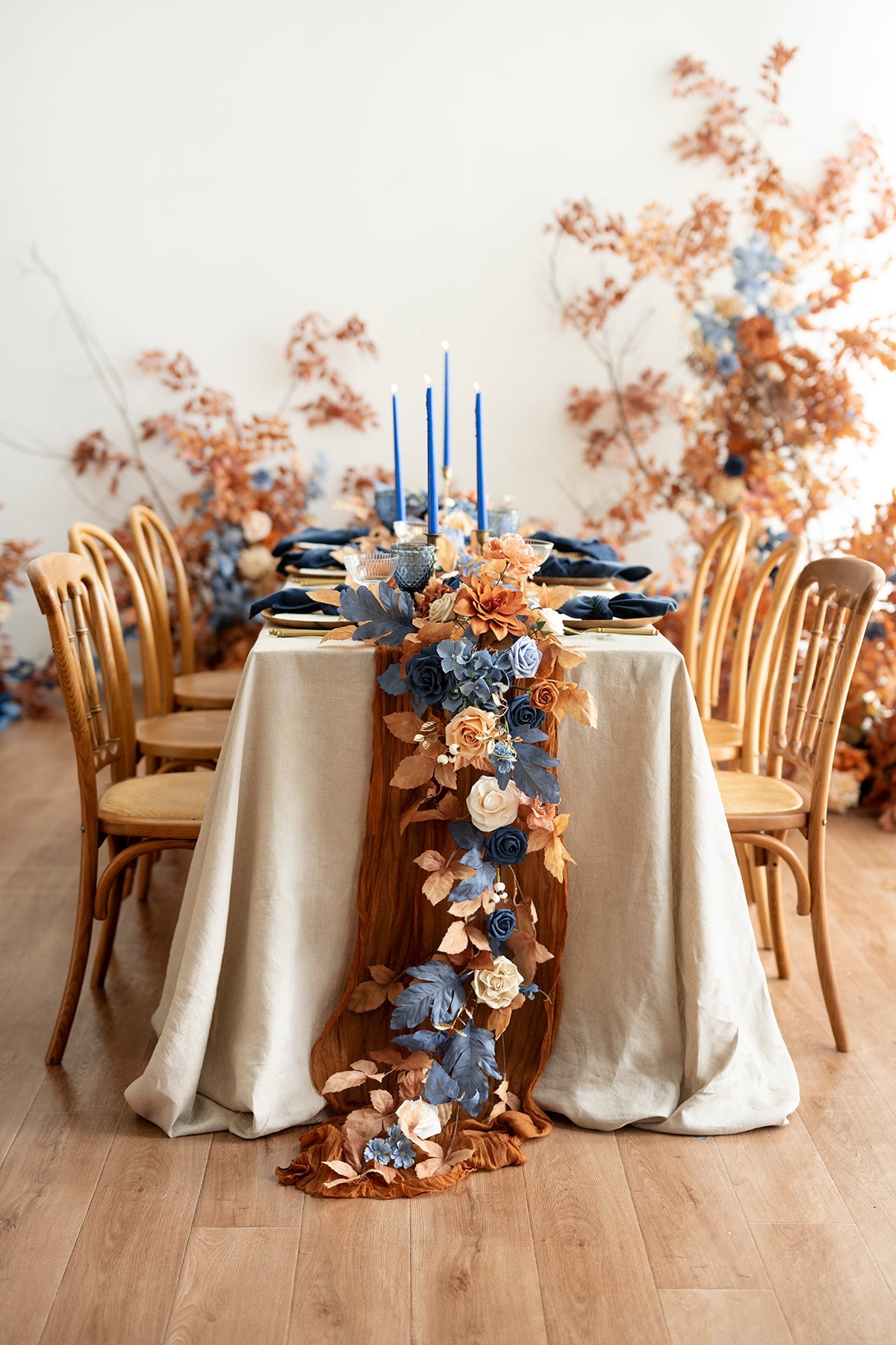 6ft Flower Garland in Russet Orange & Denim Blue