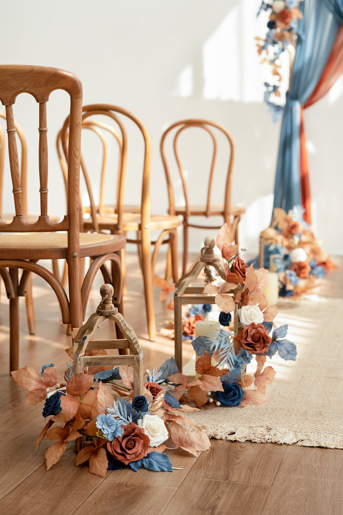 2ft Flower Garlands in Russet Orange & Denim Blue