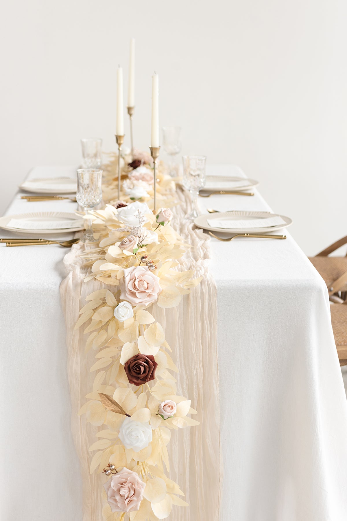 5ft Rose Leaf Flower Garland in White & Beige