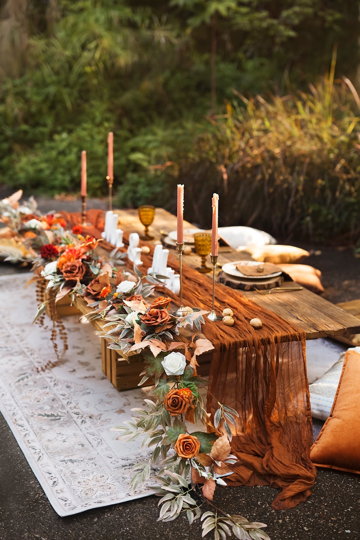 9ft Head Table Flower Garland in Burnt Orange & Scarlet