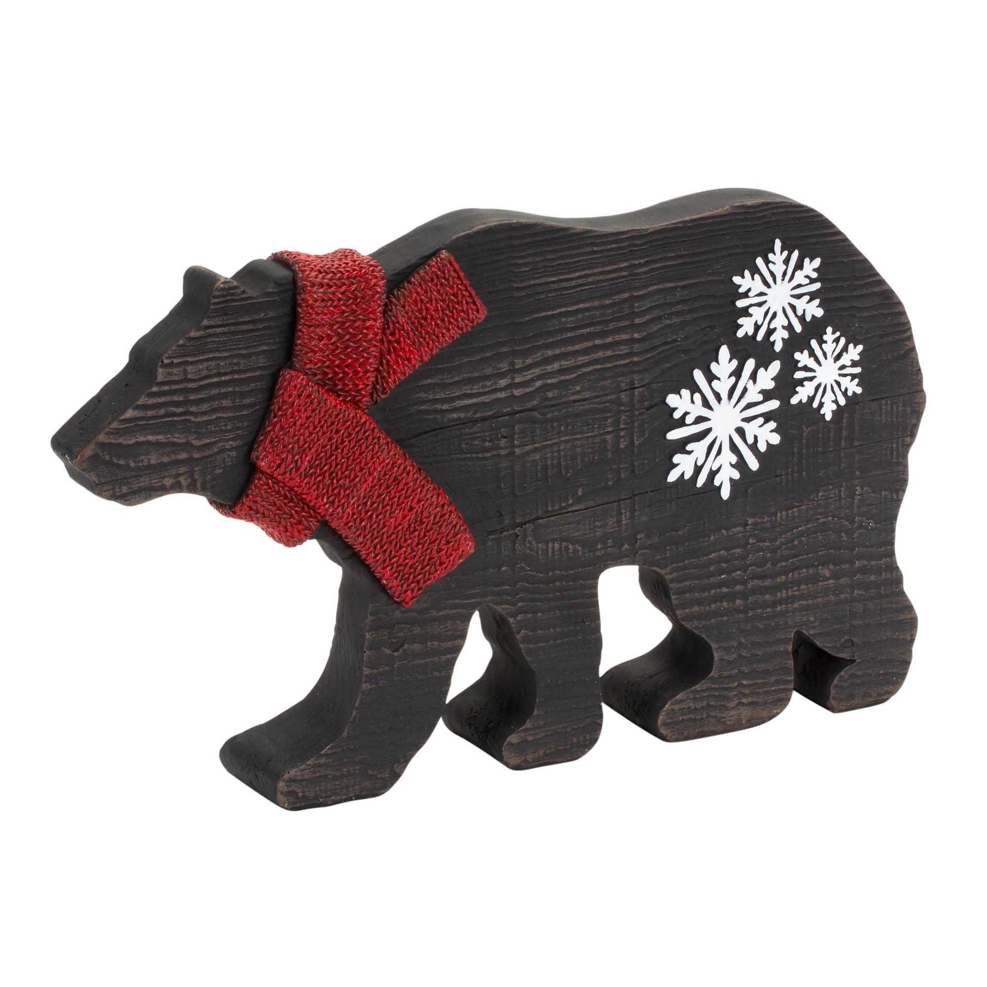 Black Bear Outline with Snowflake and Scarf Accent 10.75"L