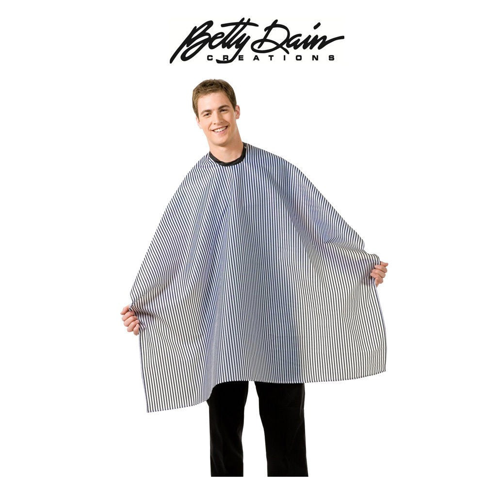 Betty Dain Seersucker Barber Cape White/Navy Srtipes 60"