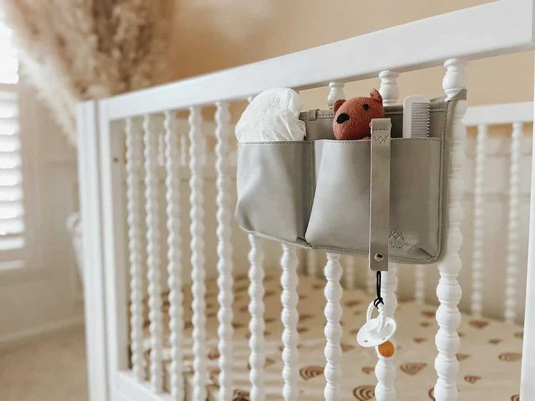 3 Little Crowns - Vegan Leather Cot Organiser | Grey