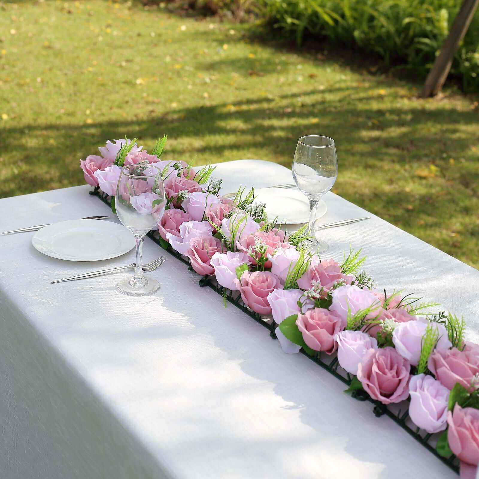 6 Pack Blush Dusty Rose Silk Flower Panel Table Runner, Artificial Floral Arrangements Dining Table Decor - 20"x8"
