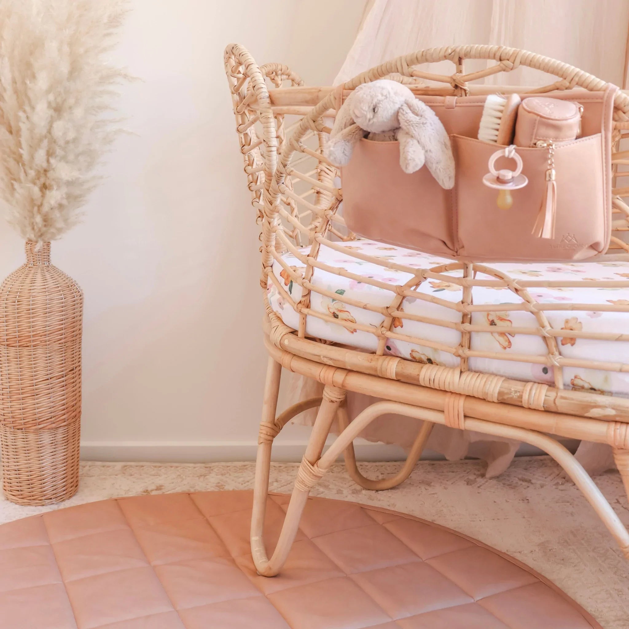 3 Little Crowns - Vegan Leather Cot Organiser | Rose Pink