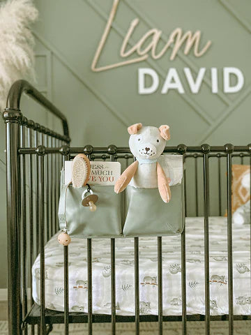 3 Little Crowns - Vegan Leather Cot Organiser | Sage