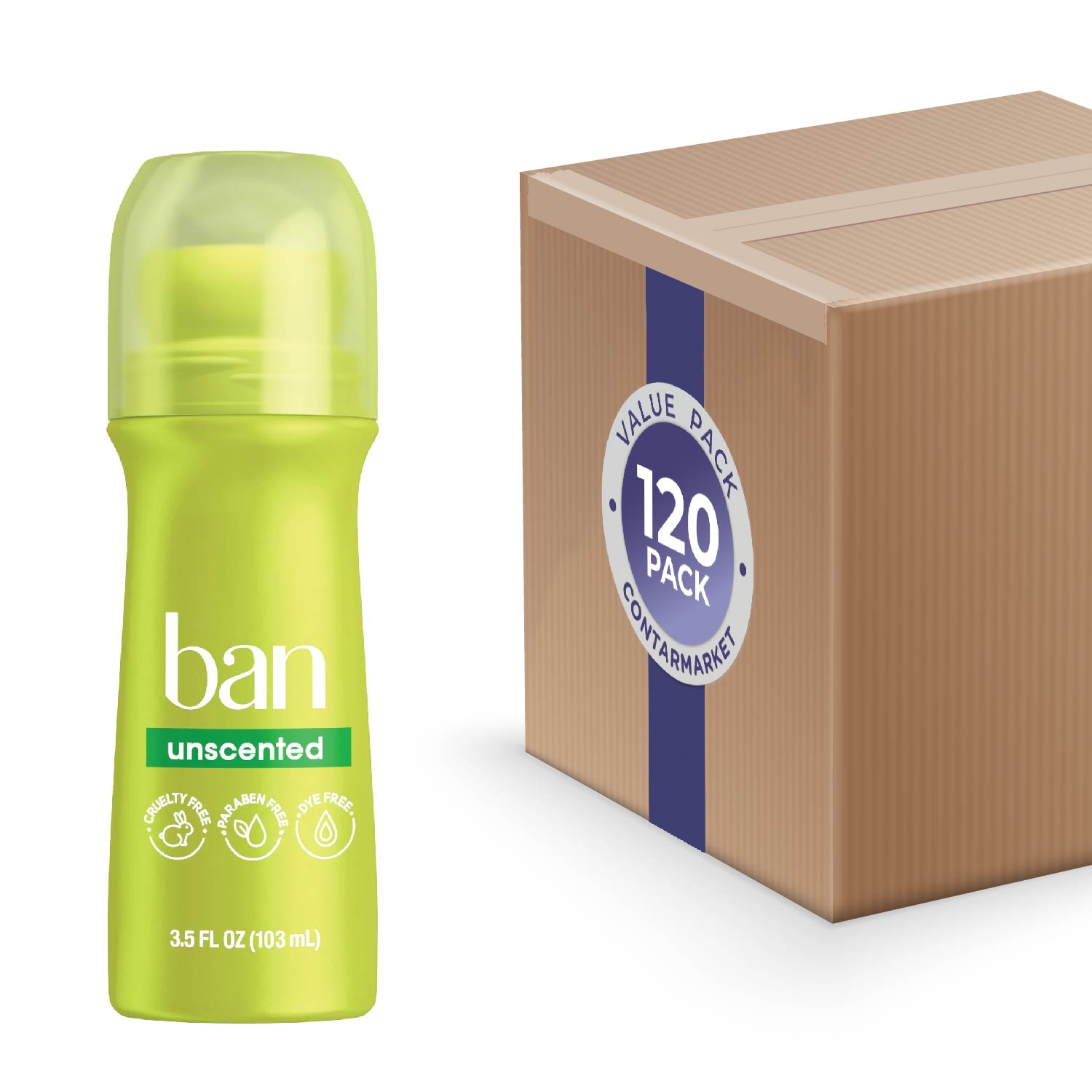 Ban Roll On Antiperspirant Deodorant, Unscented, 3.5 Oz - 120 Pack