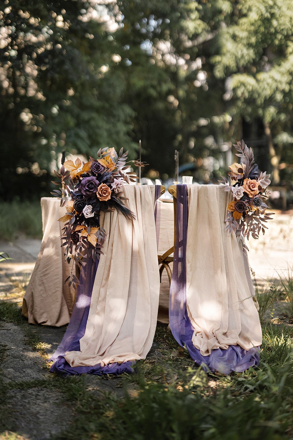 Couple Chair Arrangements with Darping in Twilight Purple & Harvest Orange